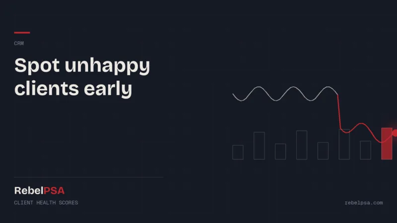 A steady line that drops into red, showing a client health score warning sign in RebelPSA